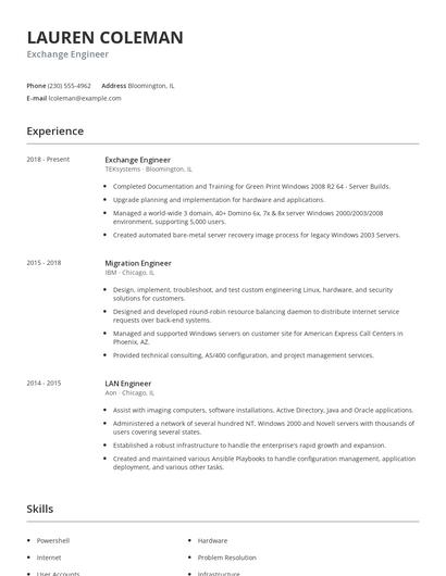 Exchange Engineer Resume