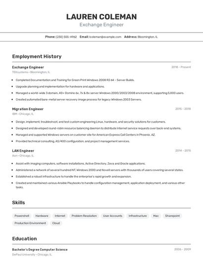 Exchange Engineer Resume