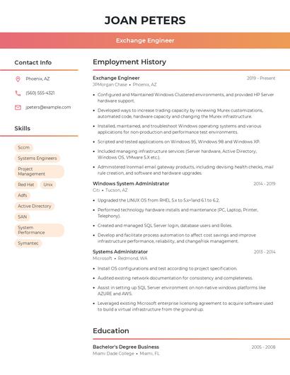 Exchange Engineer Resume