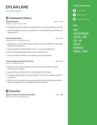 Exchange Engineer Resume