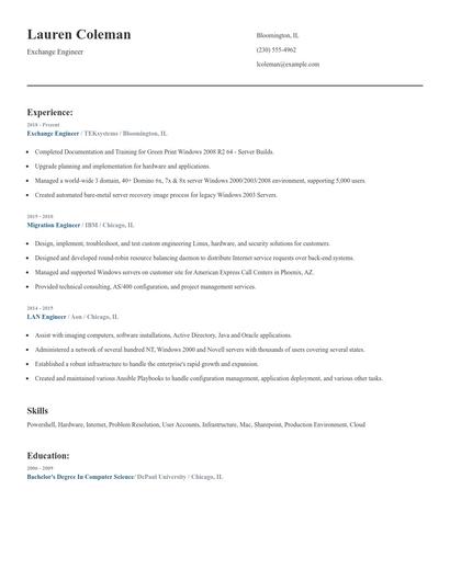 Exchange Engineer Resume