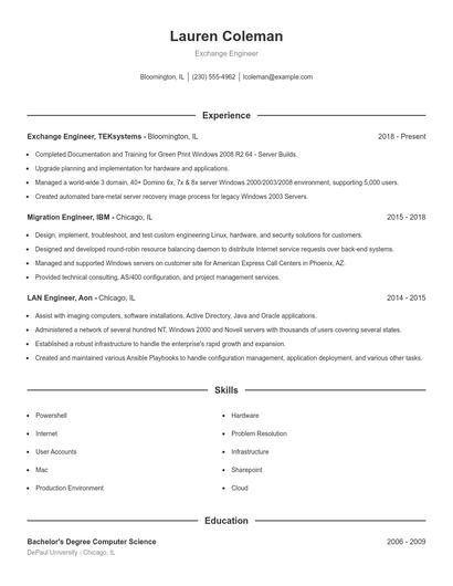 Exchange Engineer Resume