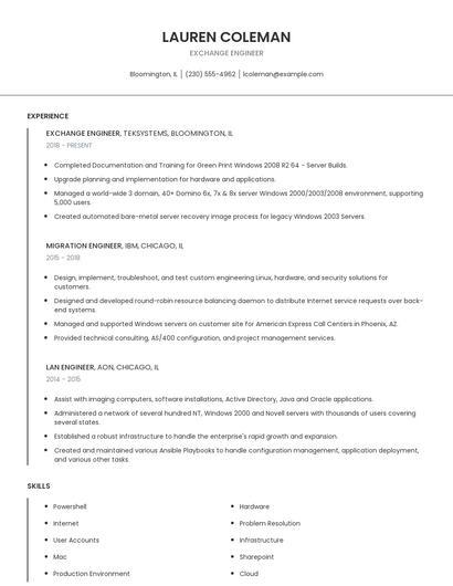 Exchange Engineer Resume