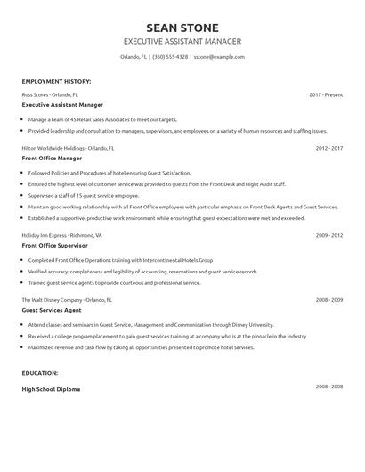 Executive Assistant Manager Resume