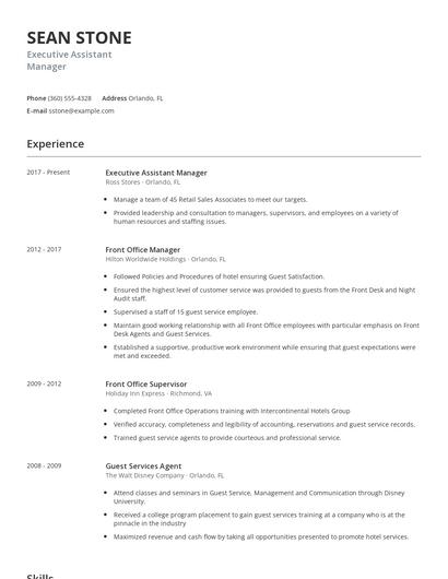 Executive Assistant Manager Resume