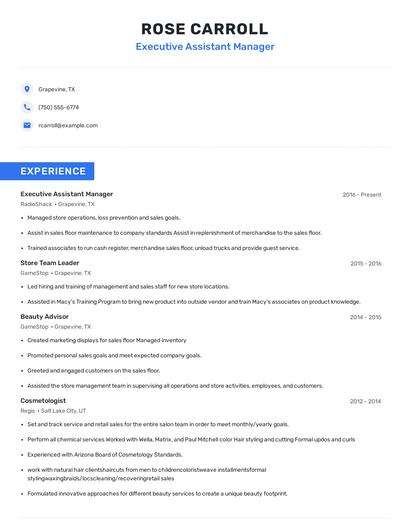 Executive Assistant Manager Resume