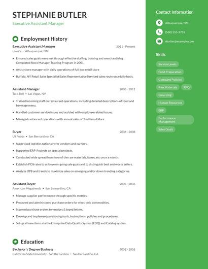 Executive Assistant Manager Resume