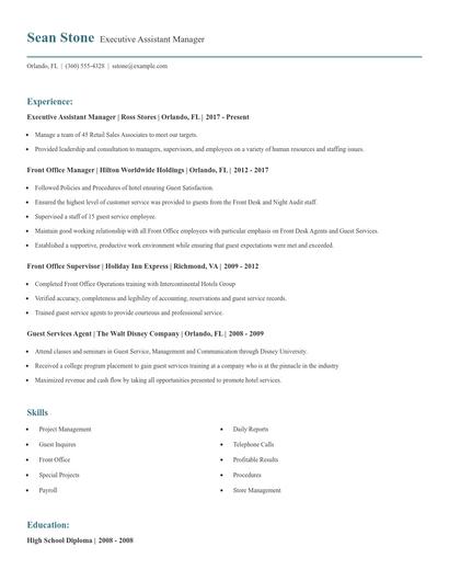 Executive Assistant Manager Resume