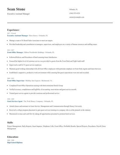 Executive Assistant Manager Resume