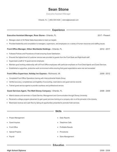 Executive Assistant Manager Resume