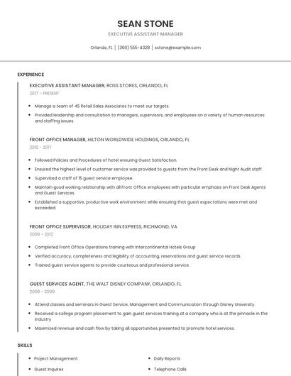 Executive Assistant Manager Resume