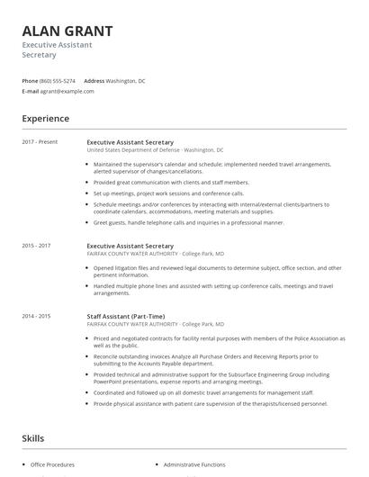 Executive Assistant Secretary Resume
