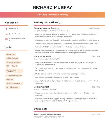 Executive Assistant Secretary Resume