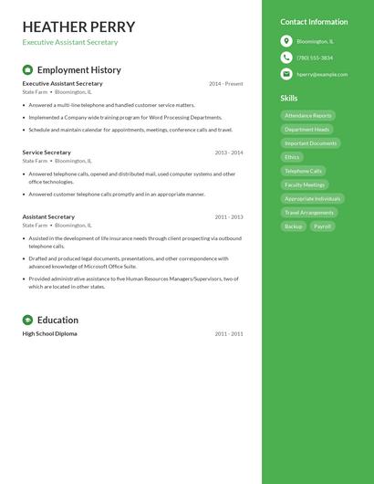 Executive Assistant Secretary Resume