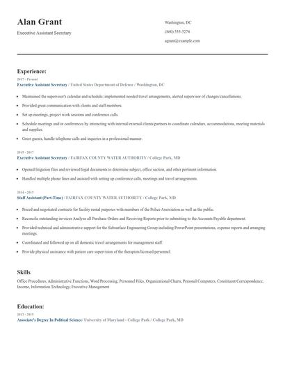 Executive Assistant Secretary Resume