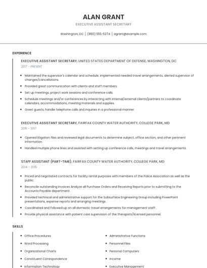 Executive Assistant Secretary Resume