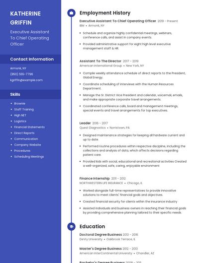 Executive Assistant To Chief Operating Officer Resume