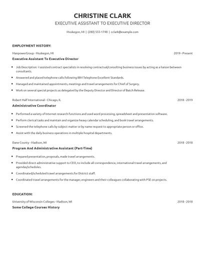 Executive Assistant To Executive Director Resume