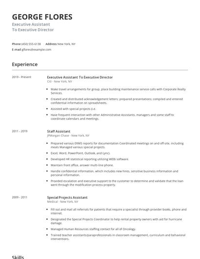 Executive Assistant To Executive Director Resume