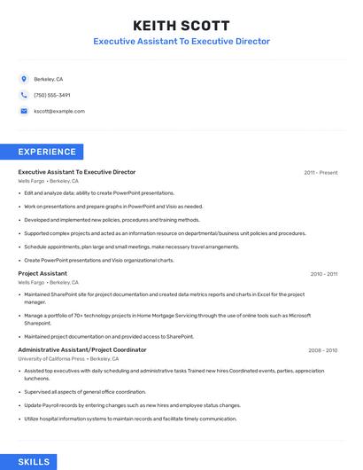 Executive Assistant To Executive Director Resume