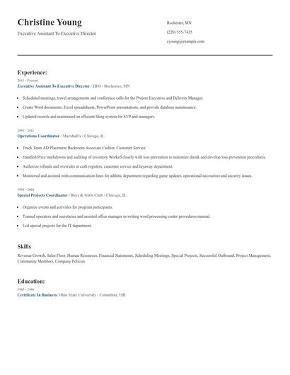 Executive Assistant To Executive Director Resume