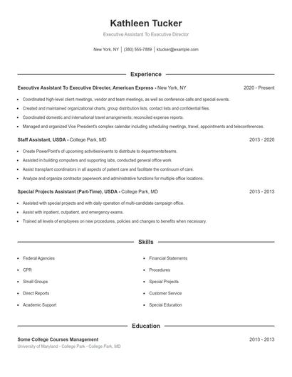 Executive Assistant To Executive Director Resume
