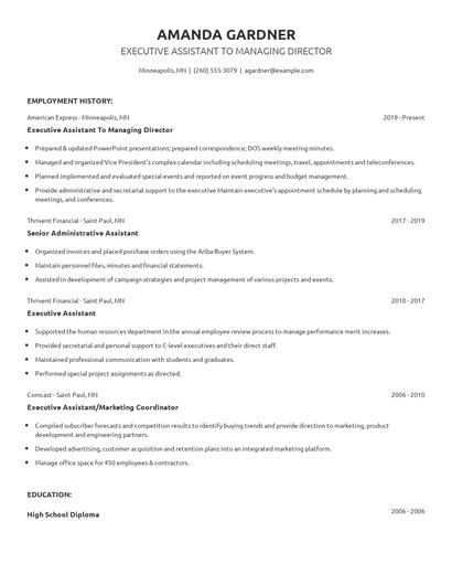 Executive Assistant To Managing Director Resume