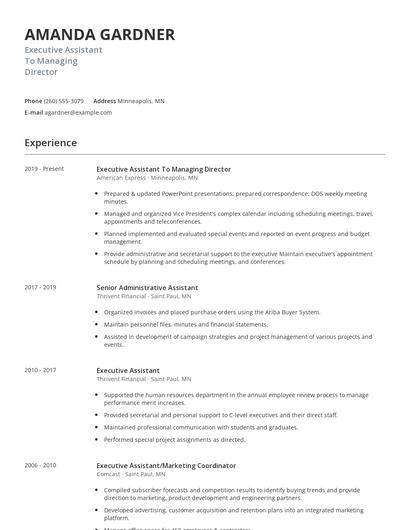 Executive Assistant To Managing Director Resume
