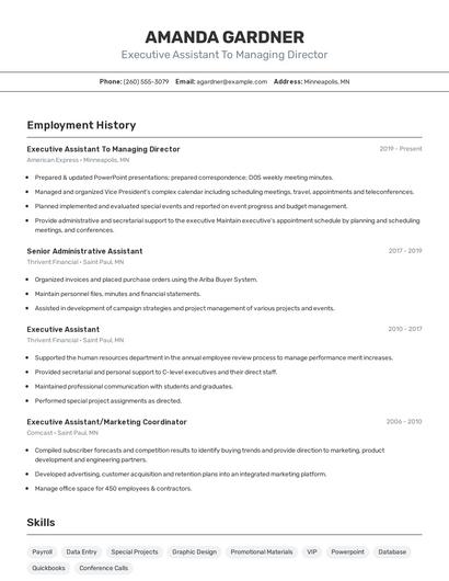 Executive Assistant To Managing Director Resume