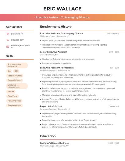 Executive Assistant To Managing Director Resume