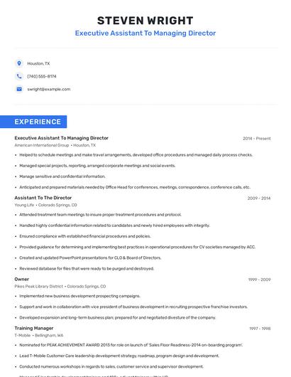 Executive Assistant To Managing Director Resume