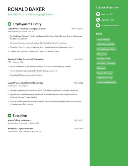 Executive Assistant To Managing Director Resume
