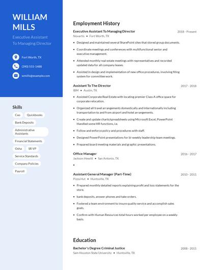 Executive Assistant To Managing Director Resume