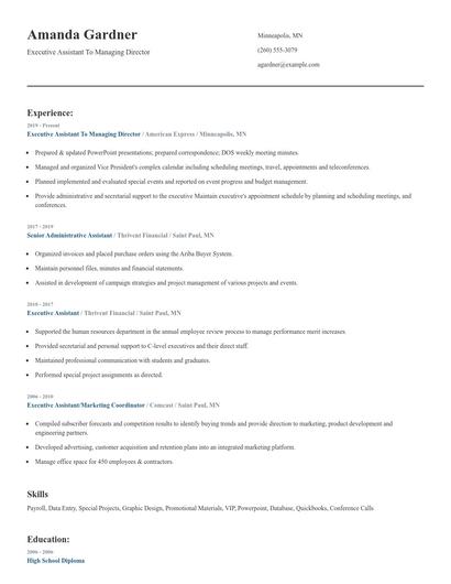 Executive Assistant To Managing Director Resume