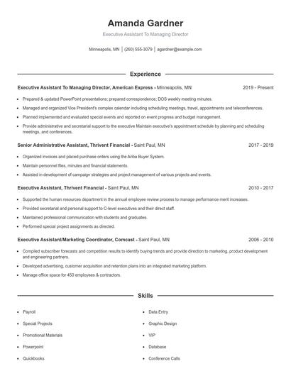 Executive Assistant To Managing Director Resume