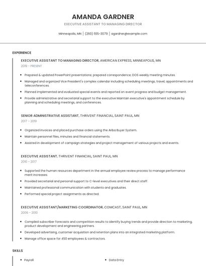 Executive Assistant To Managing Director Resume