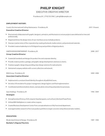 Executive Creative Director Resume
