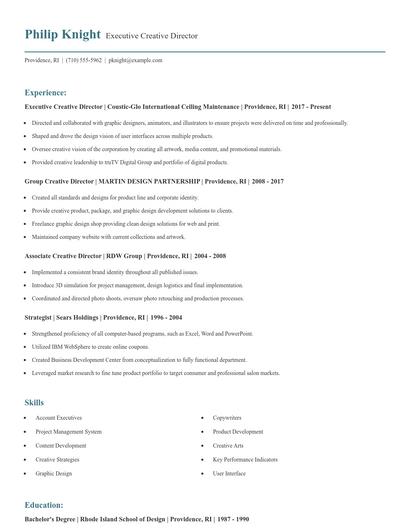 Executive Creative Director Resume