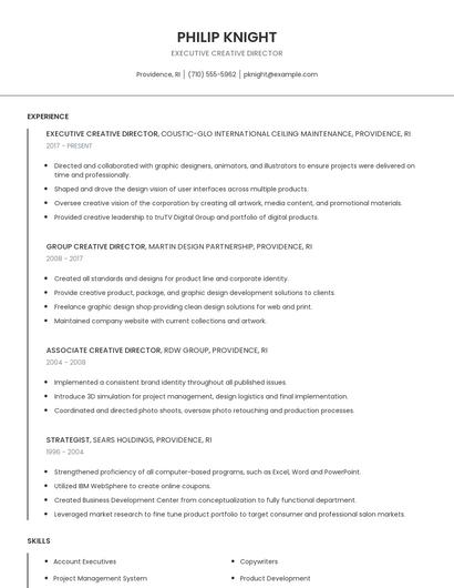 Executive Creative Director Resume