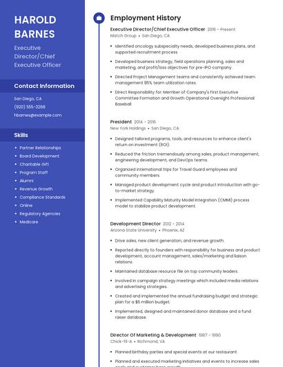 Executive Director/Chief Executive Officer Resume