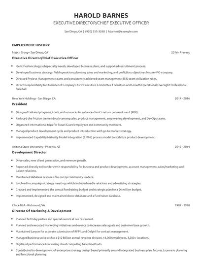 Executive Director/Chief Executive Officer Resume