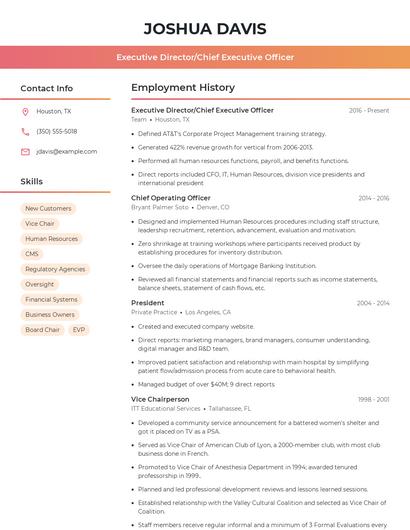 Executive Director/Chief Executive Officer Resume