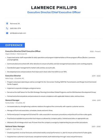 Executive Director/Chief Executive Officer Resume