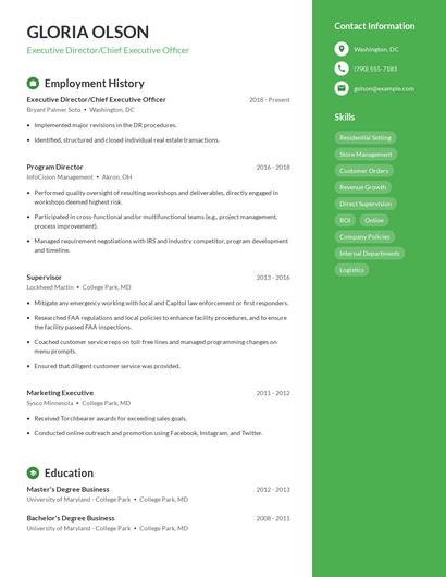 Executive Director/Chief Executive Officer Resume