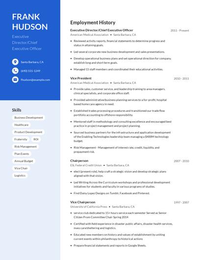 Executive Director/Chief Executive Officer Resume