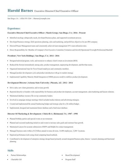 Executive Director/Chief Executive Officer Resume