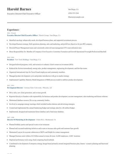 Executive Director/Chief Executive Officer Resume