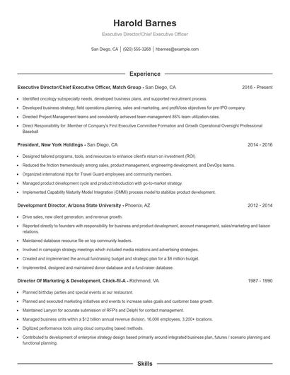 Executive Director/Chief Executive Officer Resume