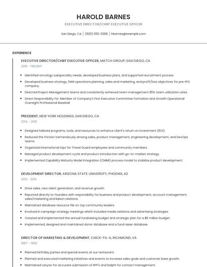 Executive Director/Chief Executive Officer Resume
