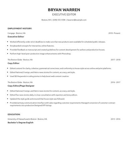Executive Editor Resume